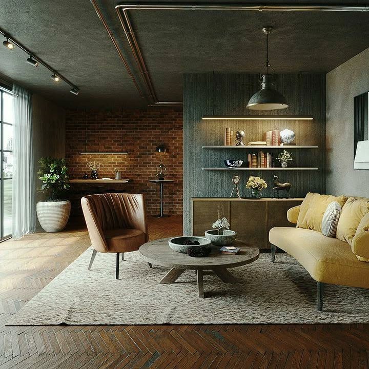 Modern apartment interior with wooden floors and soft yellow sofa, Guayaquil, Ecuador.