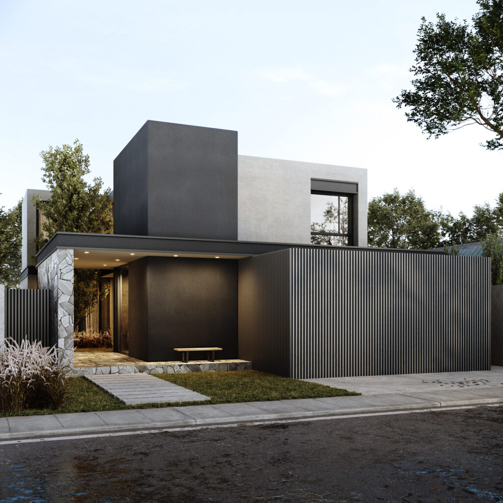 3d Rendering of modern house in suburban area in guayaquil