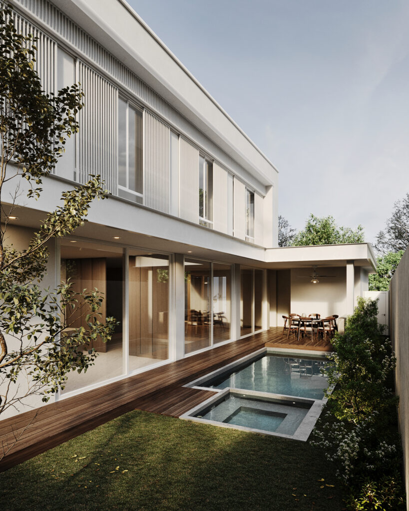 Architectural visualization of modern house pool side in Ecuador