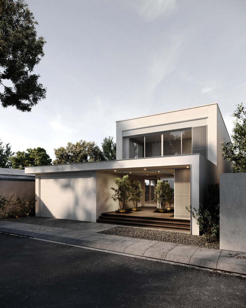 3d Rendering of the frontal facade of the project Casablanca in Ecuador