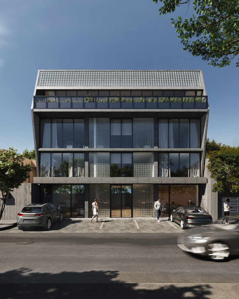 Architectural rendering of a four story building in Guayaquil