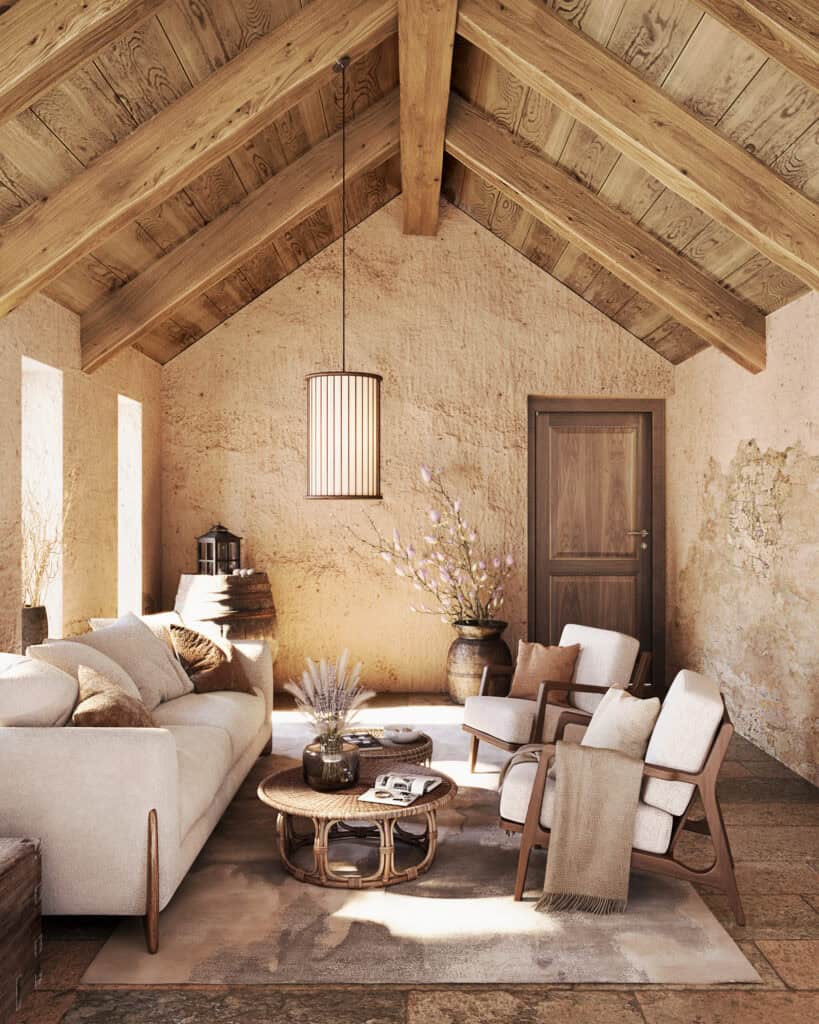 Interior visualization of modern rustic living room in Sevilla