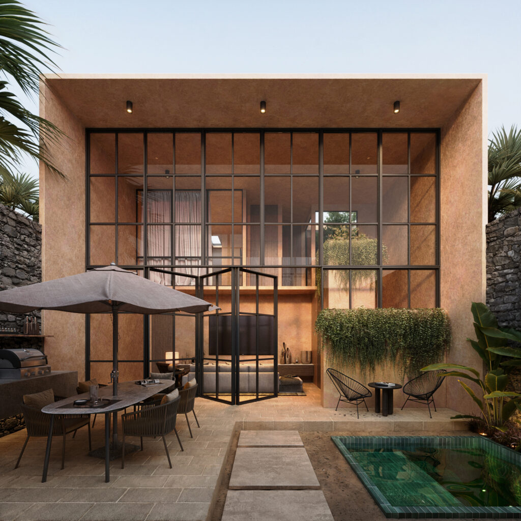 3d Rendering of Poolside area of the project Villa Mojave